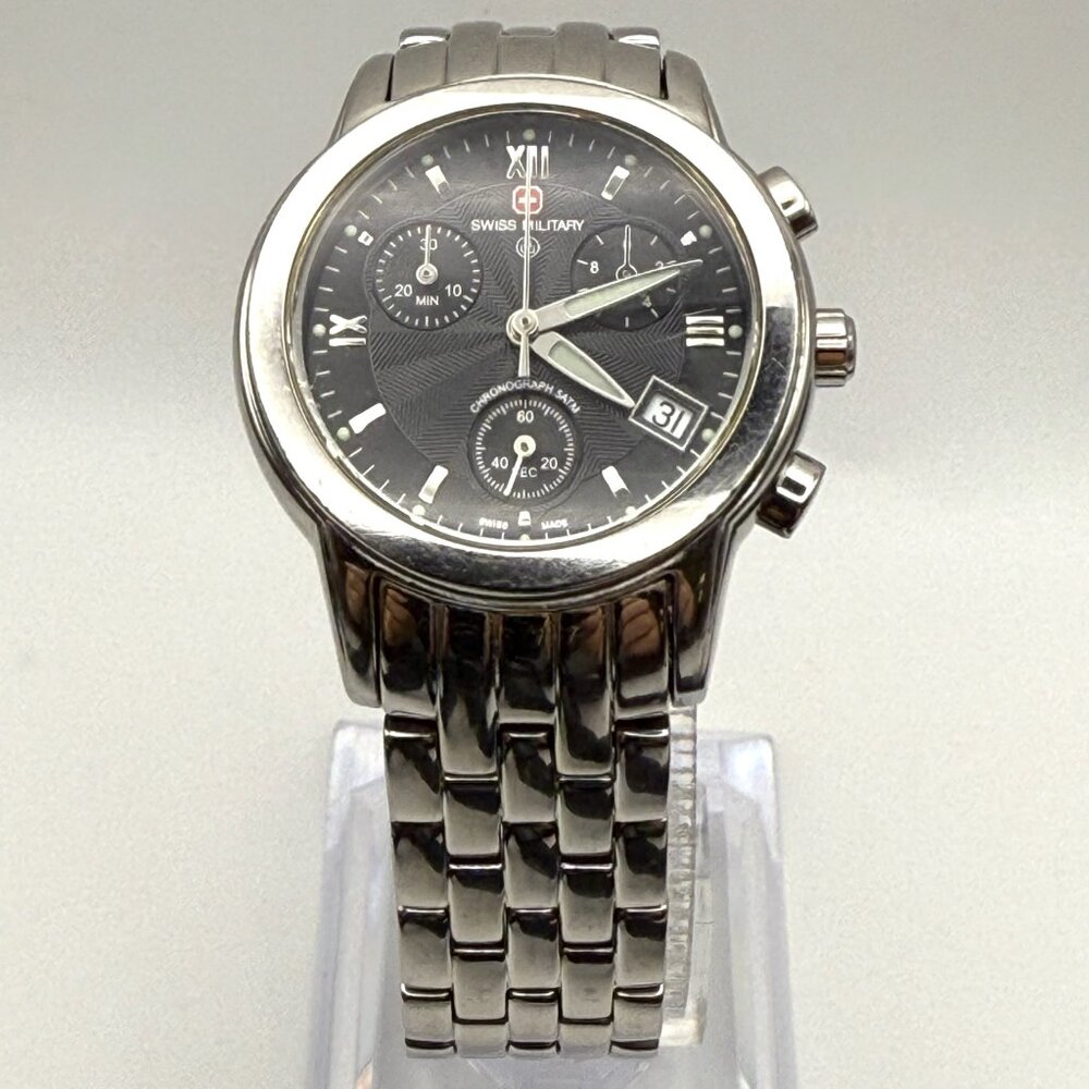 Swiss Military Chronograph All Stainless Steel Unisex 32mm Watch Working.
